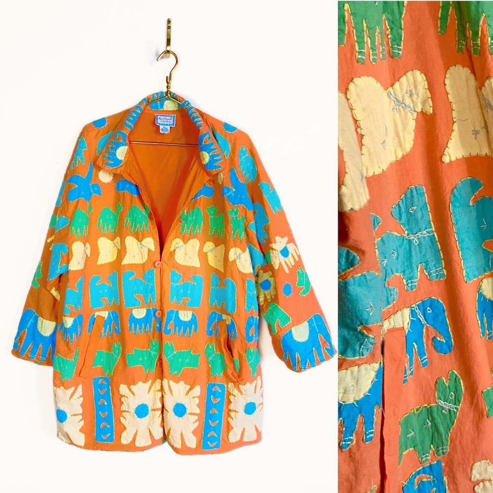 April Cornell Llama Embroidered Jacket Cottagecore Grandmacore size M/L